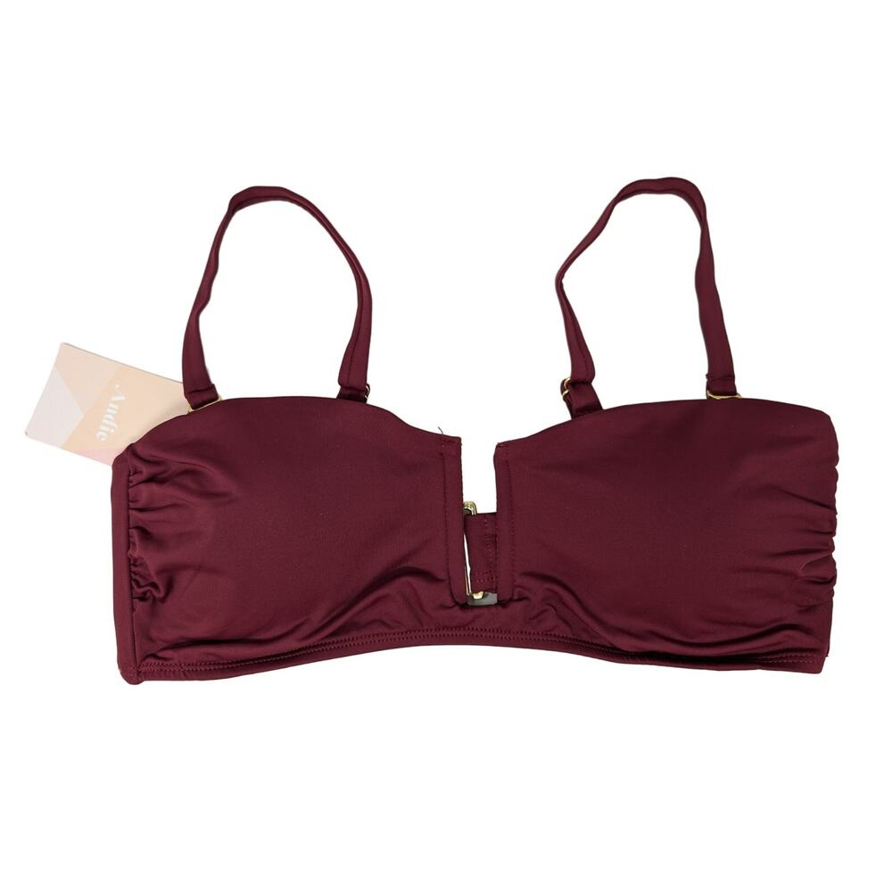 Andie Swim Cartagena Top Bikini Maroon V-Neck Bandeau